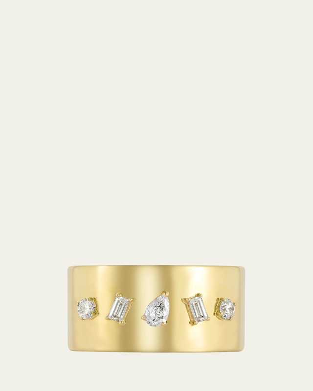 14K Yellow Gold Multifaceted Diamond Statement Ring